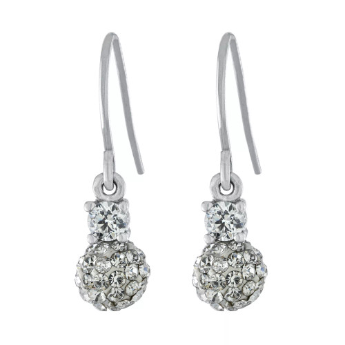 6mm Pave Crystal Ball Drop Wire Earrings in Sterling Silver