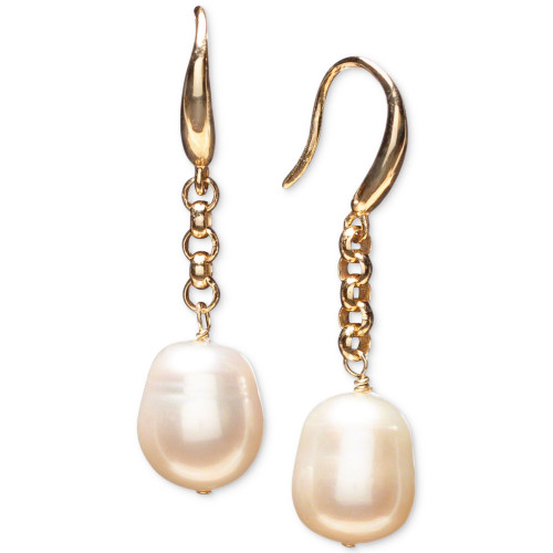 Cultured Freshwater Pearl (9-1/2mm) Link Drop Earrings in 18k Gold-Plated Sterling Silver