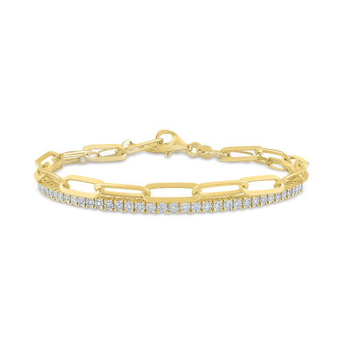 2-Pc. Diamond & Paperclip Link Bracelets (1/4 ct. t.w.) in 14k Gold-Plated Sterling Silver