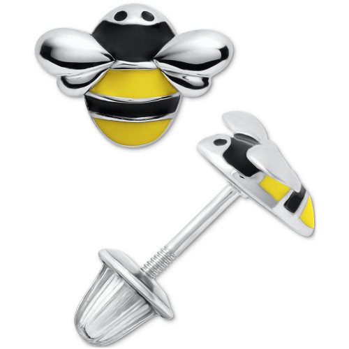 Children's Enamel Bumble Bee Stud Earrings in Sterling Silver