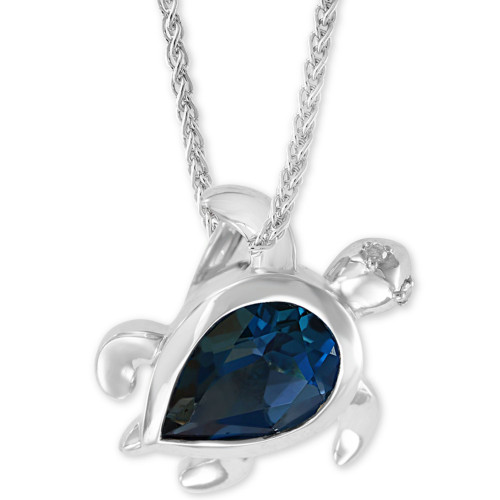 EFFY® London Blue Topaz (2-3/8 ct. t.w) & Diamond Accent Turtle 18" Pendant Necklace in Sterling Silver