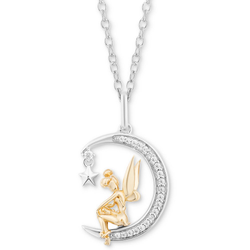 Diamond Tinker Bell Moon Pendant Necklace (1/10 ct. t.w.) in Sterling Silver & 14k Gold, 16" + 2" extender