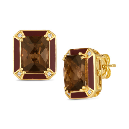 Chocolate Quartz (4 ct. t.w.) & Nude Diamonds (1/20 ct. t.w.) Stud Earrings in 14k Gold