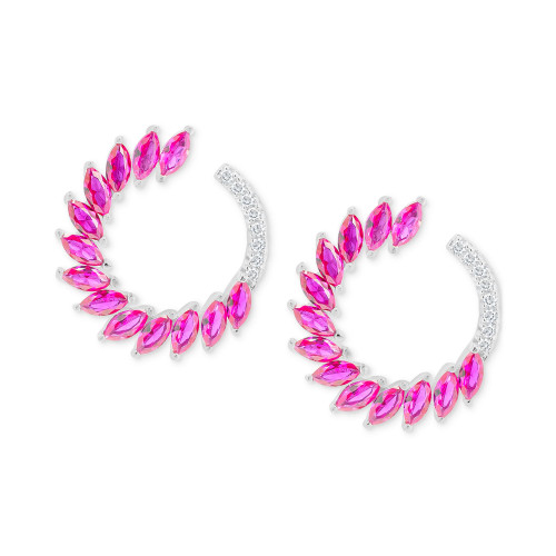 Lab-Created Pink Sapphire (3-1/8 ct. t.w.) & Lab-Created White Sapphire (1/6 ct. t.w.) Spiral Hoop Earrings in Sterling Silver