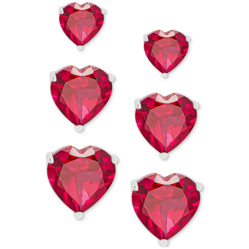 3-Pc. Set Lab-Created Red Spinel Graduated Heart Stud Earrings (1-3/8 ct. t.w.) in Sterling Silver