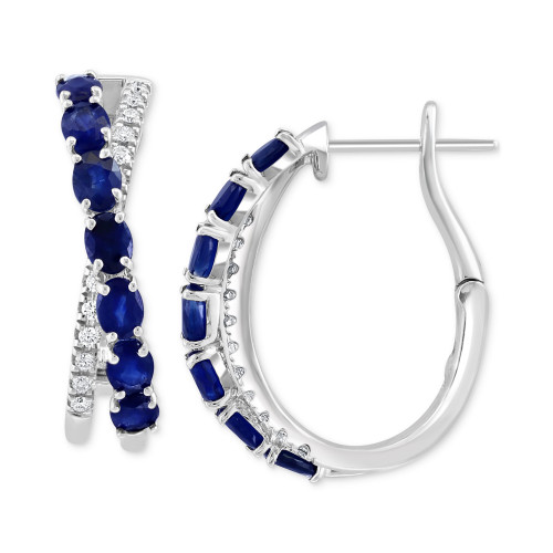 EFFY® Sapphire (3-1/3 ct. t.w.) & Diamond (1/4 ct. t.w.) Crossover Hoop Earrings in 14k White Gold