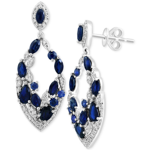 EFFY® Sapphire (2-3/8 ct. t.w.) & Diamond (1/3 ct. t.w.) Cluster Drop Earrings in 14k White Gold