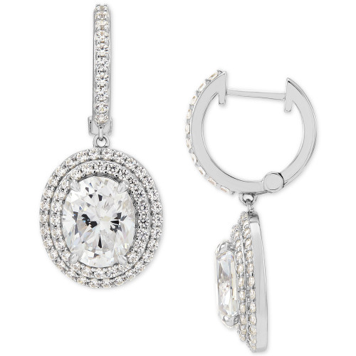 Cubic Zirconia Dangle Hoop Earrings in Sterling Silver