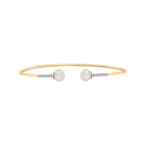 Cultured Freshwater Pearl (6mm) & Diamond (1/10ct. t.w) Open Bangle in Yellow Gold