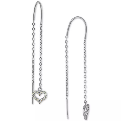 Cubic Zirconia Heart Threader Earrings, Created for Macy's