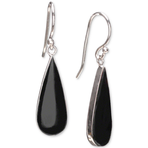Onyx (20 x 8mm) Elongated Teardrop Drop Earrings in Sterling Silver