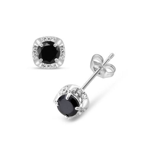 White Diamond & Treated Black Diamond (3/4 ct. t.w.) Stud Earrings in 14K White Gold