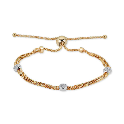 Diamond Beaded Bolo Bracelet (1/6 ct. t.w.) in  Sterling Silver & 14k Gold-Plate