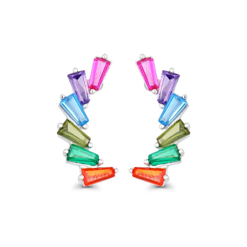 Multicolor Baguette Earrings in Sterling Silver