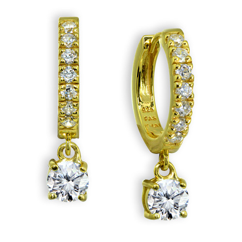 Cubic Zirconia Dangle Drop Huggie Hoop Earring in 18k Gold Plated Sterling Silver
