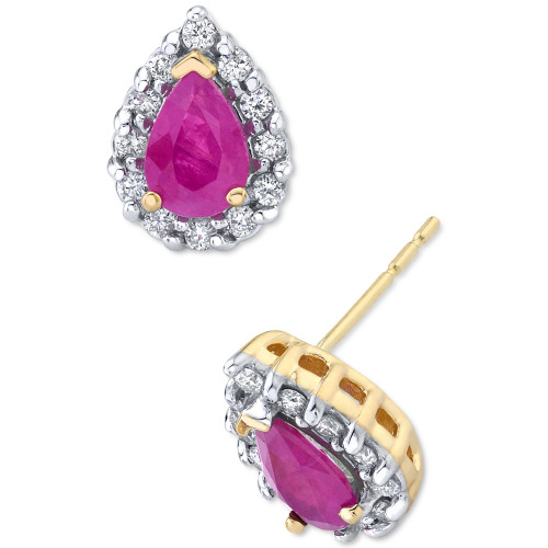 Ruby (1 ct. t.w.) & Diamond (1/4 ct. t.w.) Teardrop Stud Earrings in 14k Gold