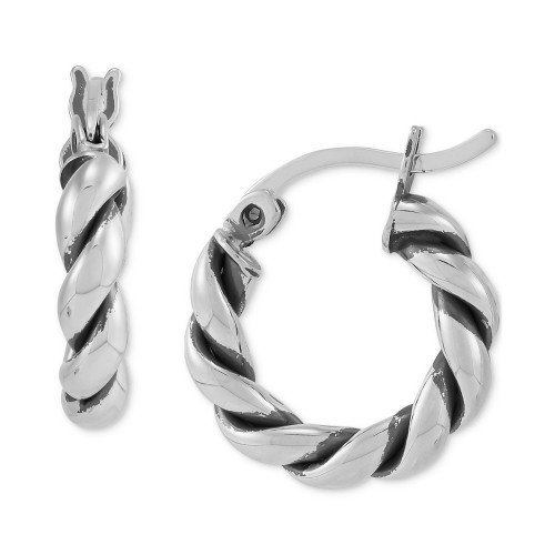 Oxidized Twist Tube Small Hoop Earrings in Sterling Silver, 15mm , Created for Macy's