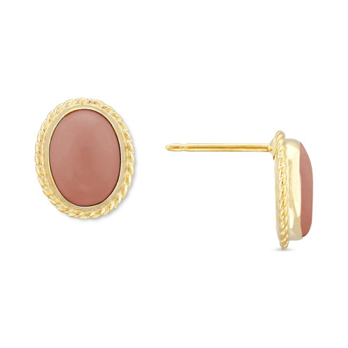 Genuine Coral Stud Earrings in 14k Yellow Gold