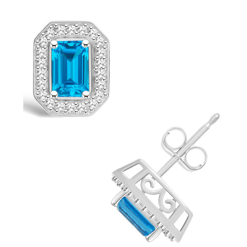 Blue Topaz (1-2/5 ct. t.w.) and Diamond (1/5 ct. t.w.) Halo Studs in Sterling Silver