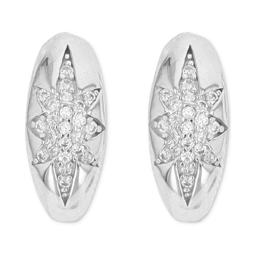 Cubic Zirconia Small Huggie Hoop Earrings in Sterling Silver, 0.57"