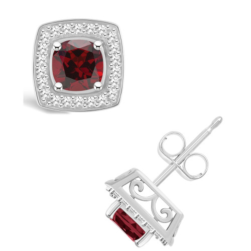 Garnet (1-1/2 ct. t.w.) and Diamond (1/5 ct. t.w.) Halo Studs in Sterling Silver