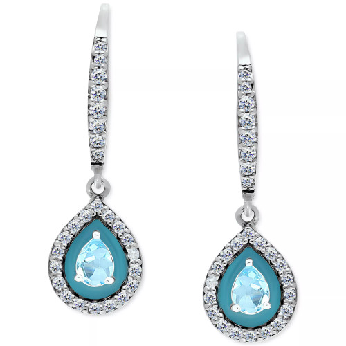 Blue Topaz (1/3 ct. t.w.), Cubic Zirconia, & Enamel Pear Dangle Hoop Earrings in Sterling Silver (Also in Lab-Created Opal & Amethyst), Created for Macy's