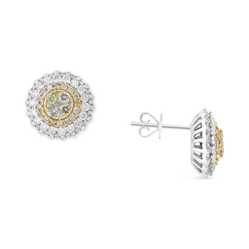 EFFY® Multicolor Diamond (7/8 ct. t.w.) & White Diamond (3/4 ct. t.w.) Halo Cluster Stud Earrings in 14k Two-Tone Gold