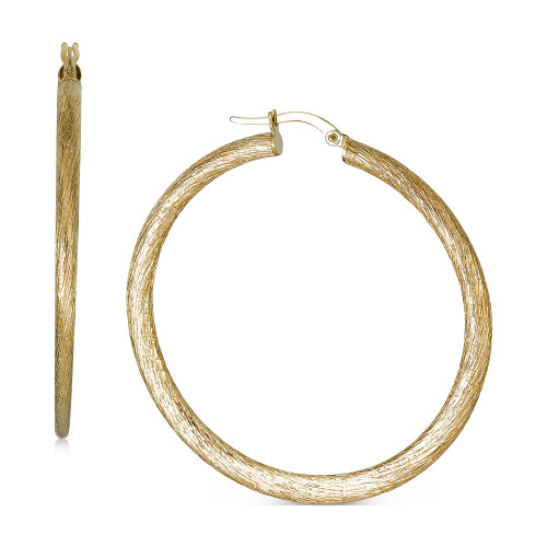 Satin Texture Medium Hoop Earrings in 10k Gold