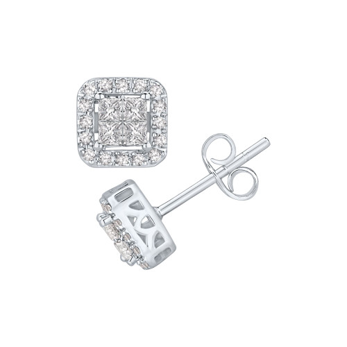 Diamond Quad Halo Stud Earrings (1/2 ct. t.w.) in 14k White Gold