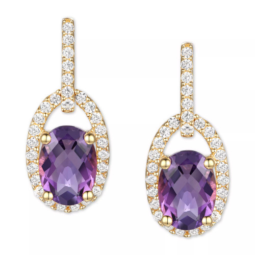 Citrine (1-1/2 ct. t.w.) & Diamond (1/5 ct. t.w.) Halo Drop Earrings in 14k Gold (Also in Amethyst)