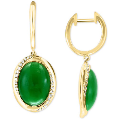 EFFY® Dyed Jade & Diamond (1/5 ct. t.w.) Dangle Hoop Earrings in 14k Gold