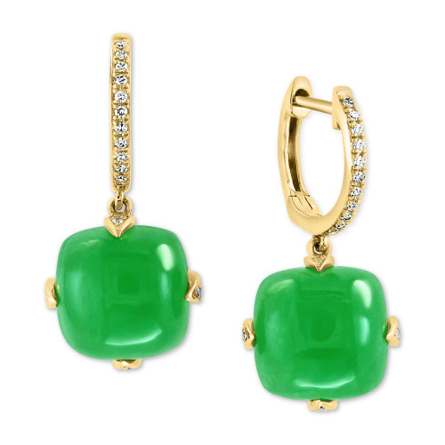 EFFY® Dyed Green Jade & Diamond (1/6 ct. t.w.) Hoop Drop Earrings in 14k Gold