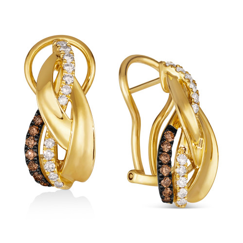 Chocolate Diamond (1/4 ct. t.w.) & Nude Diamond (3/8 ct. t.w.) Crossover Drop Earrings in 14k Gold