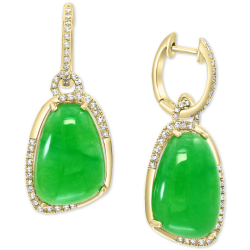 EFFY® Dyed Green Jade (17x12mm) & Diamond (3/8 ct. t.w.) Drop Earrings in 14k Gold