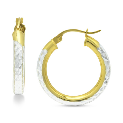 Small Two-Tone Textured Hoop Earrings in Sterling Silver & 18k Gold-Plate, 3/4", Created for Macy's
