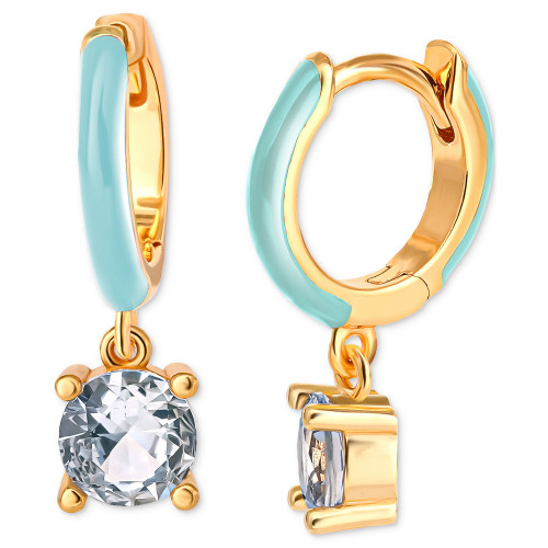 Blue Cubic Zirconia & Blue Enamel Dangle Hoop Earrings in 18k Gold-Plated Sterling Silver, Created for Macy's