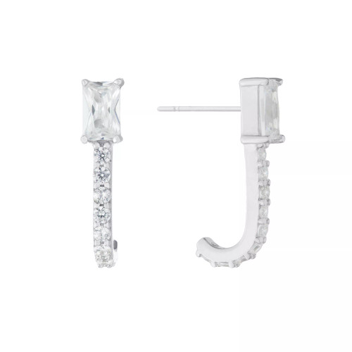 Cubic Zirconia (1.44 ct.t.w.) Clear Baguette Half Hoop Post Earrings