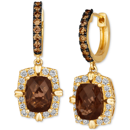 Chocolate Quartz (2-1/2 ct. t.w.) & Diamond (5/8 ct. t.w.) Dangle Hoop Earrings in 14k Gold