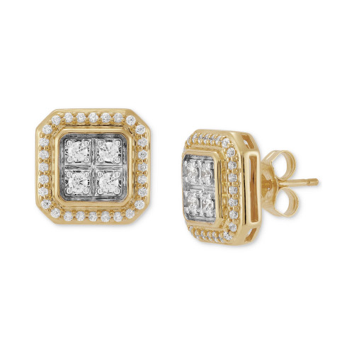 Men's Lab Grown Diamond Halo Square Cluster Stud Earrings (1/2 ct. t.w.) in 10k Gold