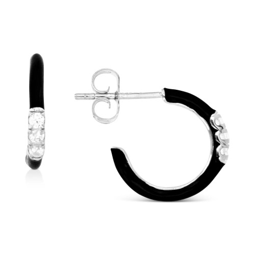 Cubic Zirconia & Enamel Small C-Hoop Earrings, 0.55"
