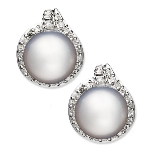 14k White Gold Earrings, Cultured South Sea Pearl (11mm) and Diamond (3/4 ct. t.w.) Stud Earrings