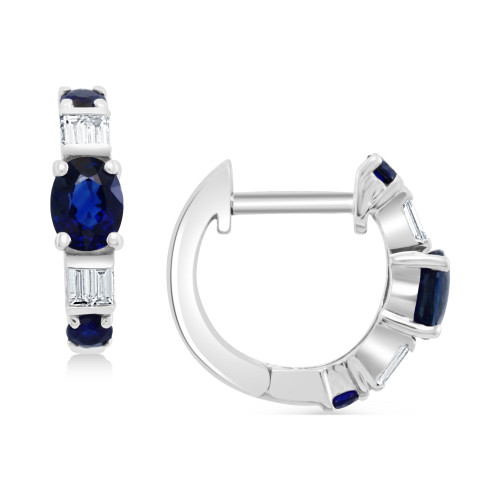 EFFY® Sapphire (5/8 ct. t.w.) & Diamond (1/10 ct. t.w.) Extra Small Huggie Hoop Earrings in 14k White Gold, 0.37"
