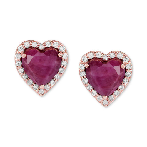 Ruby (3-3/4 ct. t.w.) & Diamond (1/5 ct. t.w.) Heart Stud Earrings in 14k Rose Gold