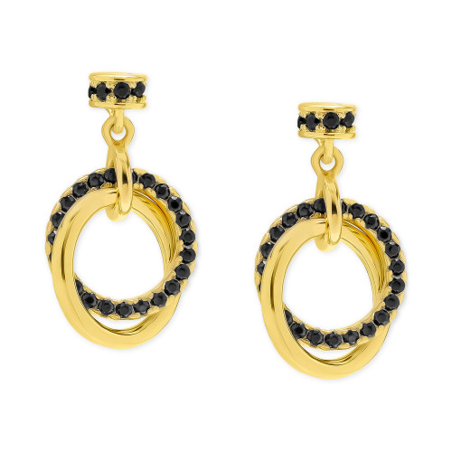 Black Spinel Interlocking Circle Drop Earrings (5/8 ct. t.w.) in 14k Gold-Plated Sterling Silver
