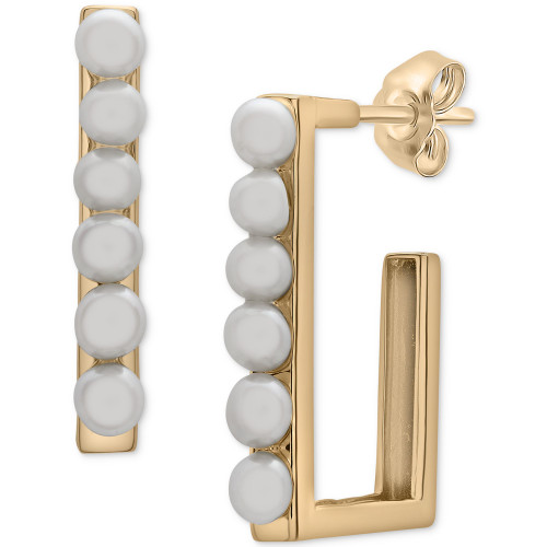 Cultured Freshwater Pearl (3mm) Rectangle Hoop Earrings in 14k Gold-Plated Sterling Silver
