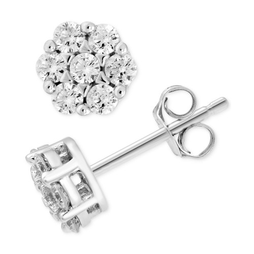 Diamond Cluster Stud Earrings (3/8 ct. t.w.) in 14k White Gold