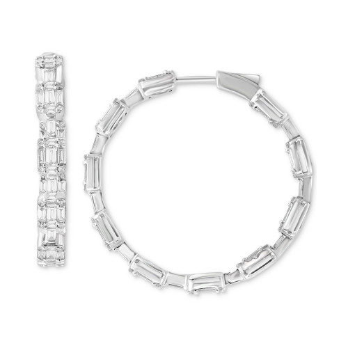 EFFY® Diamond Baguette & Round Medium Hoop Earrings (2-1/10 ct. t.w.) in 14k White Gold, 1.2"