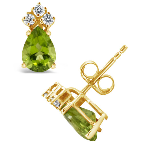 Peridot (1-5/8 ct.t.w) and Diamond (1/8 ct.t.w) Stud Earrings 14K Yellow Gold