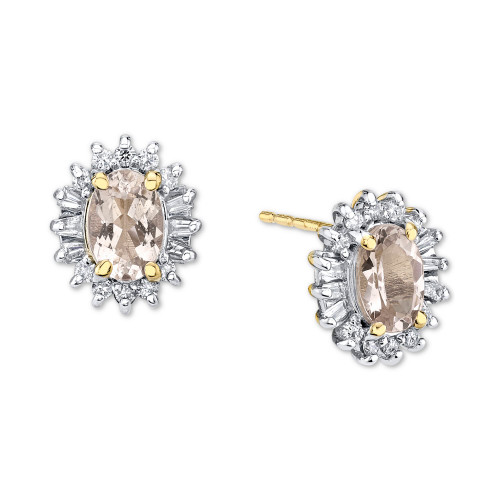 Morganite (7/8 ct. t.w.) & Diamond (1/4 ct. t.w.) Halo Stud Earrings in 10k Gold