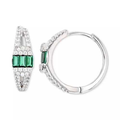 Lab-Created Blue Spinel & Cubic Zirconia Small Hoop Earrings in Sterling Silver, 0.71" (Also in Green Nano)